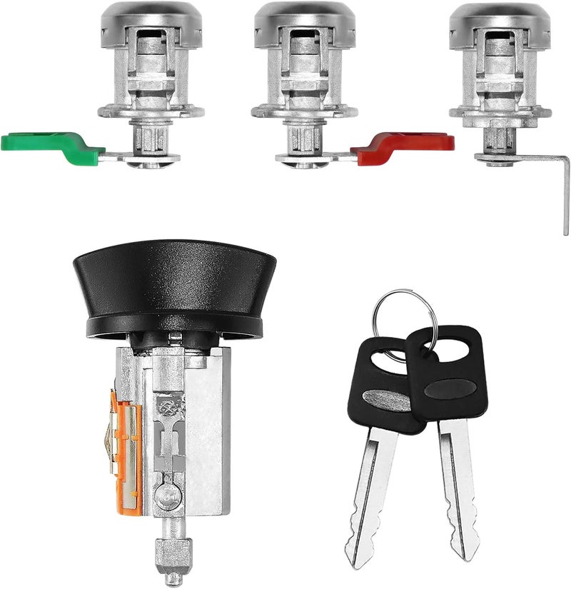 MOTORSTAR C-42-195 Ignition Switch Lock Cylinder & Door & Pickup Tailgate with Lock Pawl Lever Set w/2 Keys for Ford F-Series F150 1997-2003, F250 & F350 1998-2004, Replace# LC6177+DL5885+597638 (No Chip) - Image 1